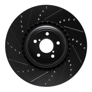 Subaru Impreza Brake Rotor (1) - Front Right - R1 Concepts - Drilled & Slotted - Black - `03-`25